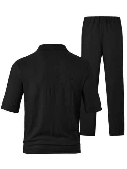 Men's Casual Summer T-Shirt & Pants Set - Light Blue V-Neck Style - Buy Center US