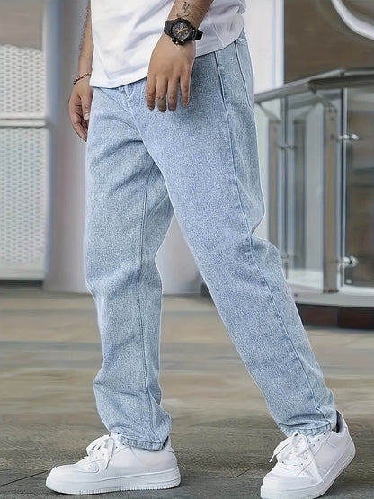 Men's Loose Fit Straight Leg Jeans - Washed Black Cotton Blend, Casual Style - Buy Center US