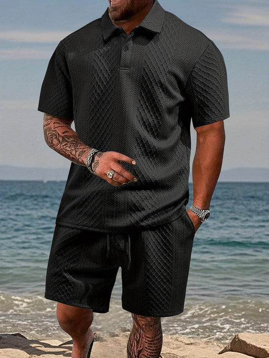 Men's Summer Jacquard Two-Piece Set - Casual Short Sleeve Sports Outfit - Buy Center US