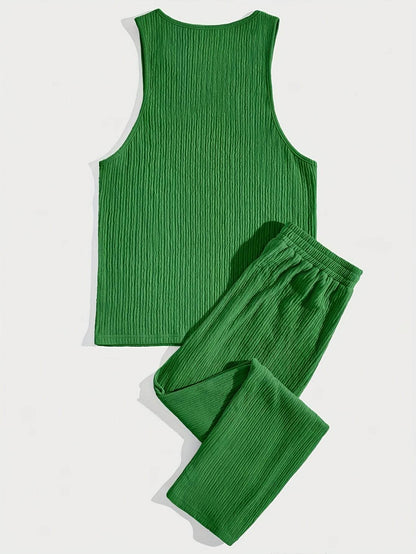 Men's Casual Summer Outfit Set - Comfy Polyester Tank Top & Pants - Buy Center US