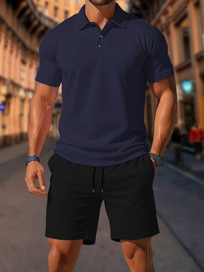 Men's Summer Black Polo & Shorts Set - Casual Golf Style, Loose Fit - Buy Center US