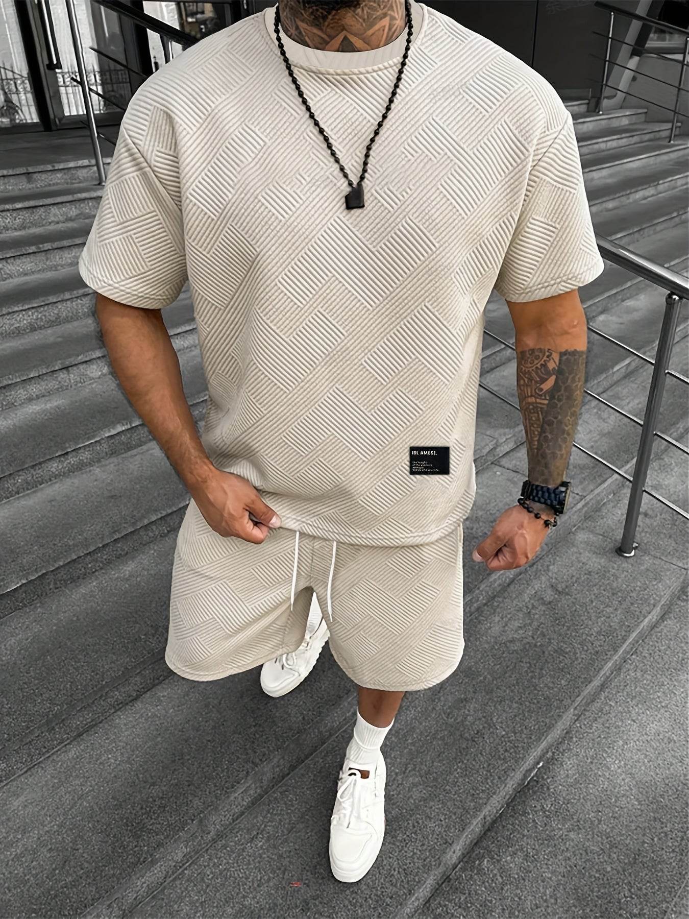Men’s Vintage Two-Piece Set - Loose-Fit T-Shirt & Drawstring Shorts - Buy Center US