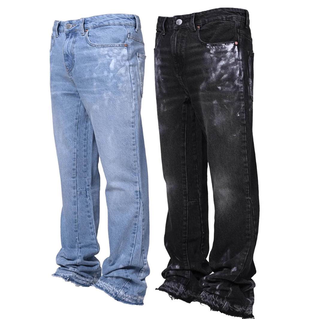 Men's Stretch Embroidery Straight-Leg Denim Pants - Mid Waist, Casual Style - Buy Center US