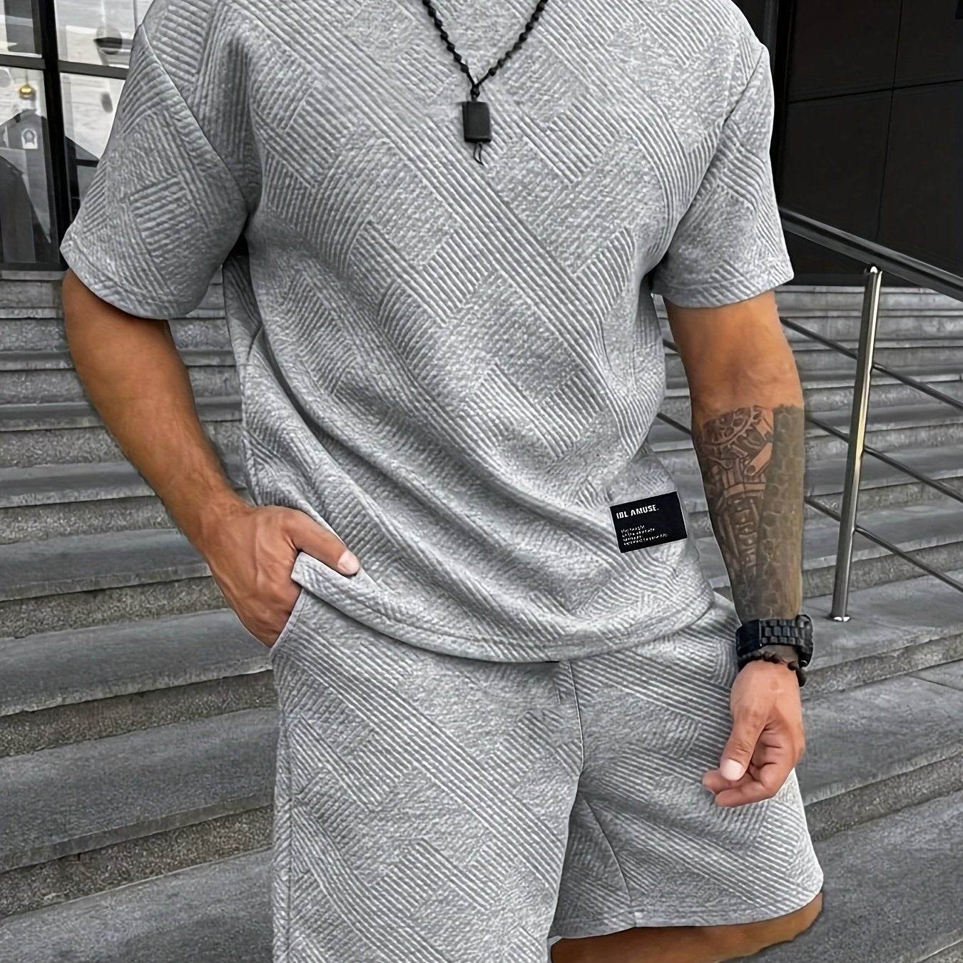 Men’s Vintage Two-Piece Set - Loose-Fit T-Shirt & Drawstring Shorts - Buy Center US
