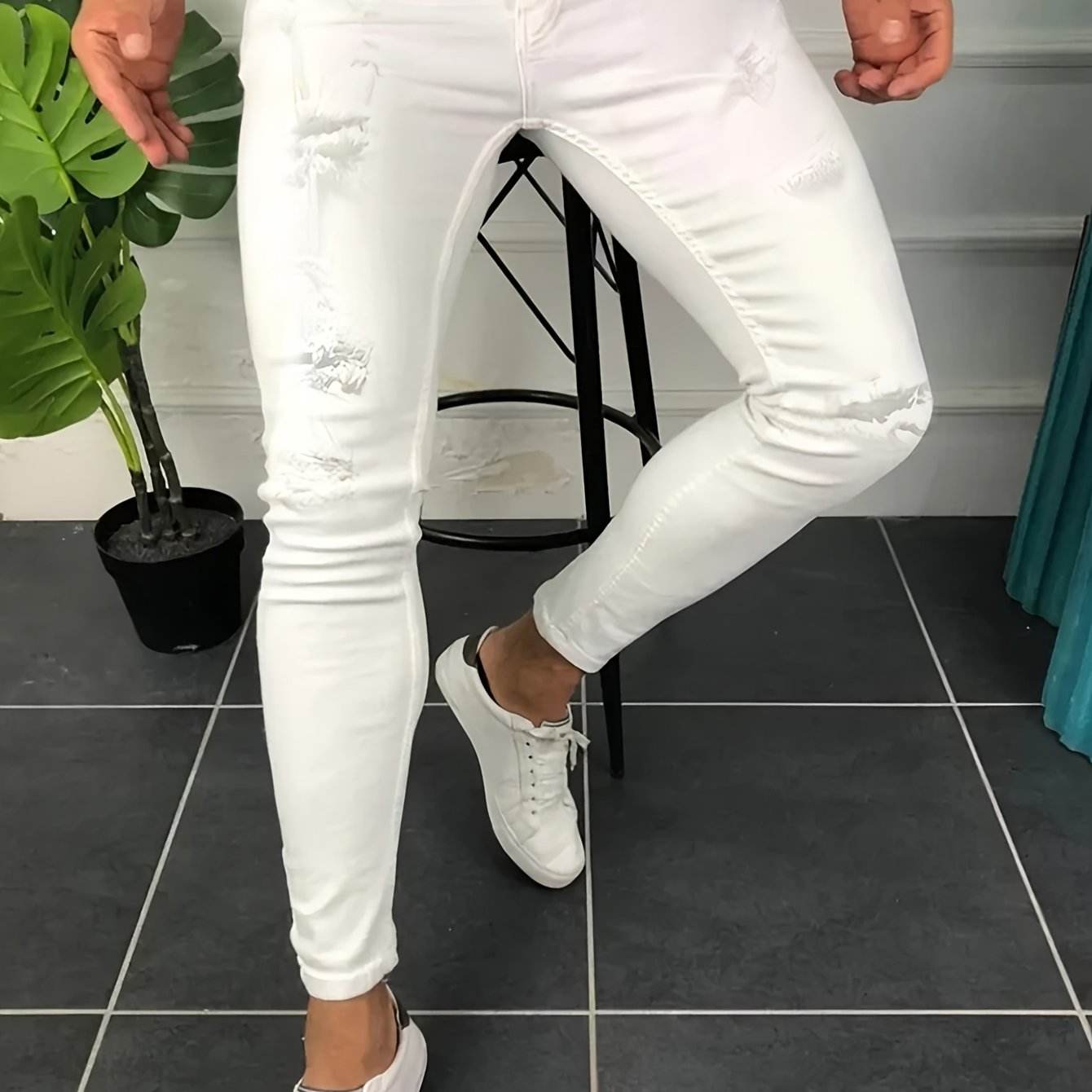 Trendy Ripped Skinny Jeans for Men - Light Wash, Stretchy Denim Fit - Buy Center US