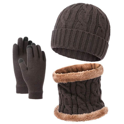 Warm Knitted Hat Scarf Gloves Set - Dark Red, Navy Blue, Black, Brown - Buy Center US