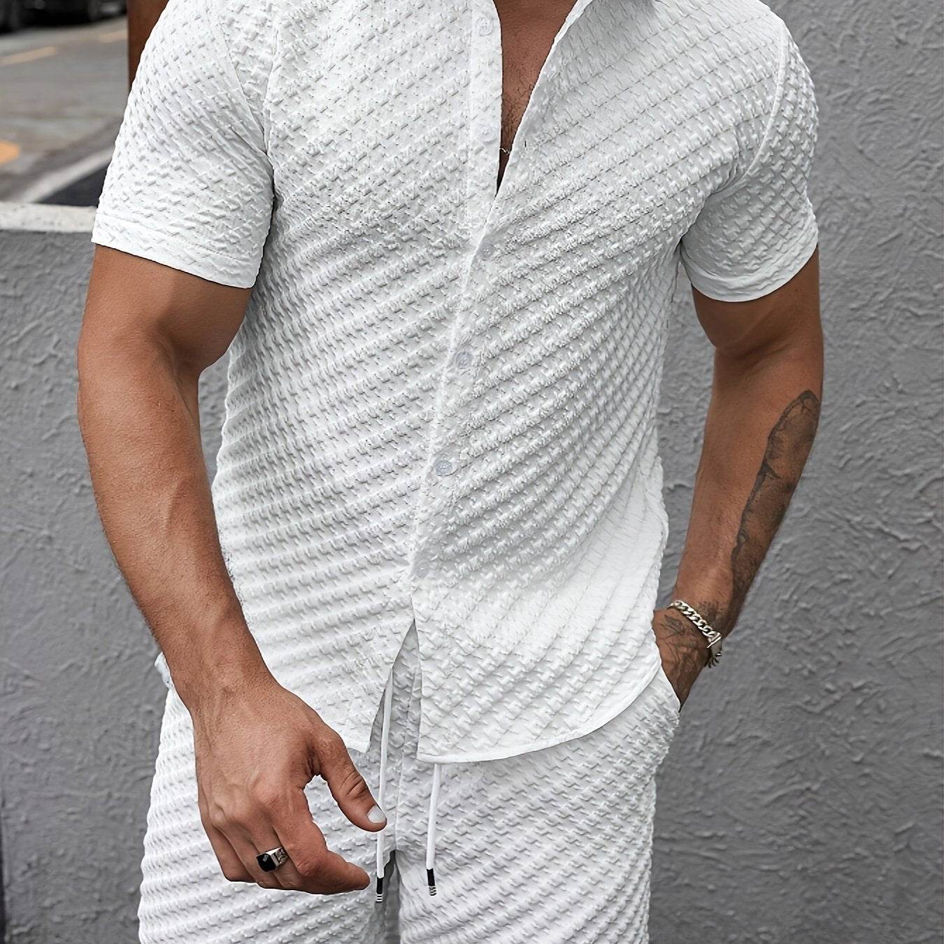 Stylish Men's Houndstooth Cardigan Set - Casual Summer Short-Sleeve Fashion - Buy Center US