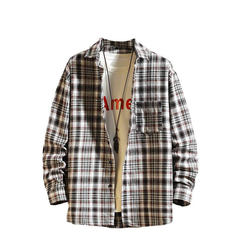 Buycenter Men's Checked Long-Sleeved Shirt - Stylish Japanese Fit & Design - Buy Center US