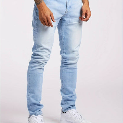 Men's Slim-Fit Stretch Denim Jeans - Light Blue Casual Pants for All Seasons - Buy Center US