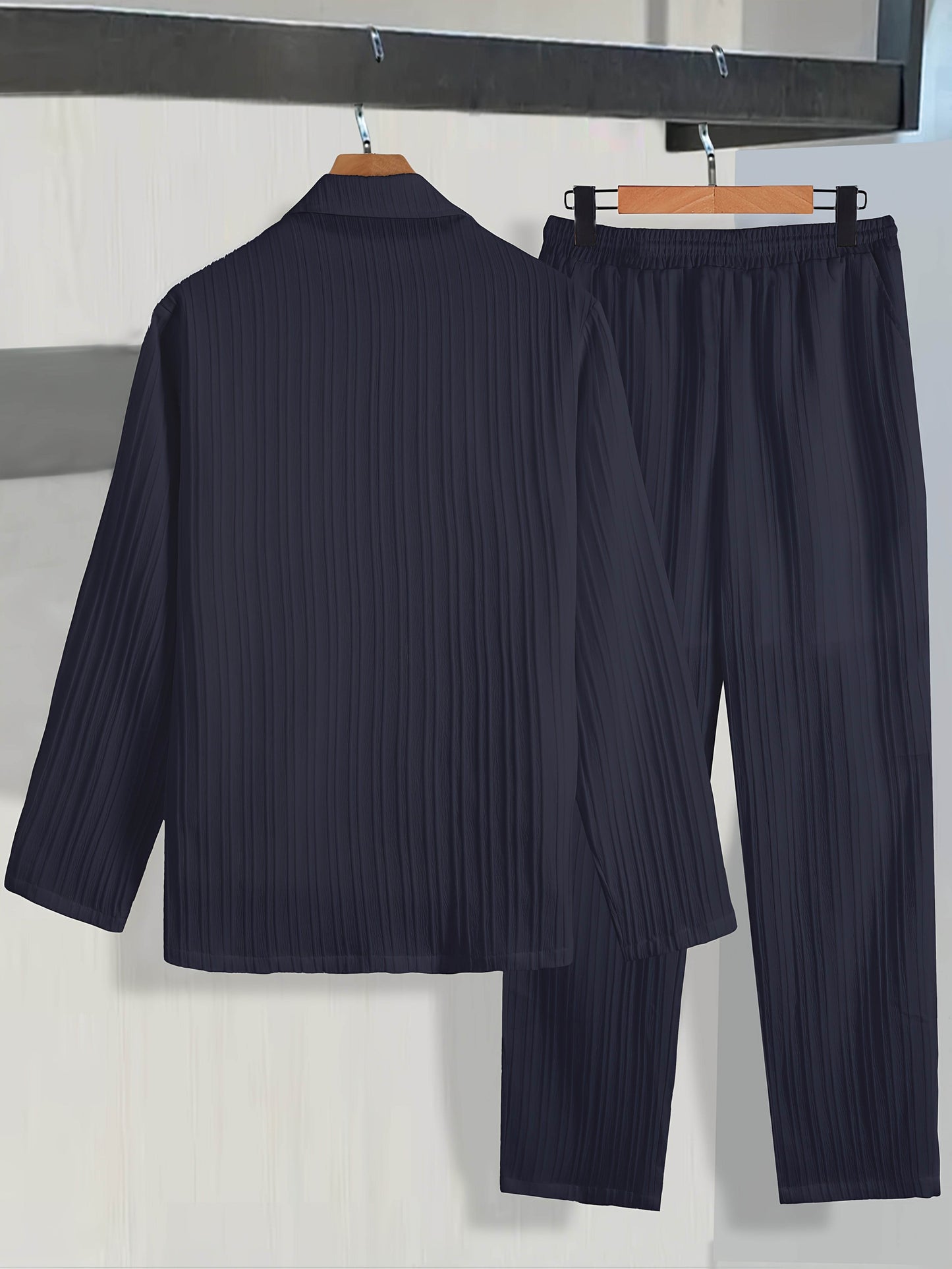 Men's Casual Suit Set - Long Sleeve Shirt & Drawstring Trousers - Buy Center US