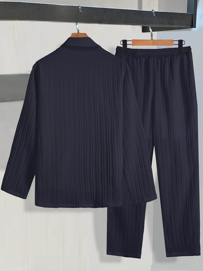 Men's Casual Suit Set - Long Sleeve Shirt & Drawstring Trousers - Buy Center US