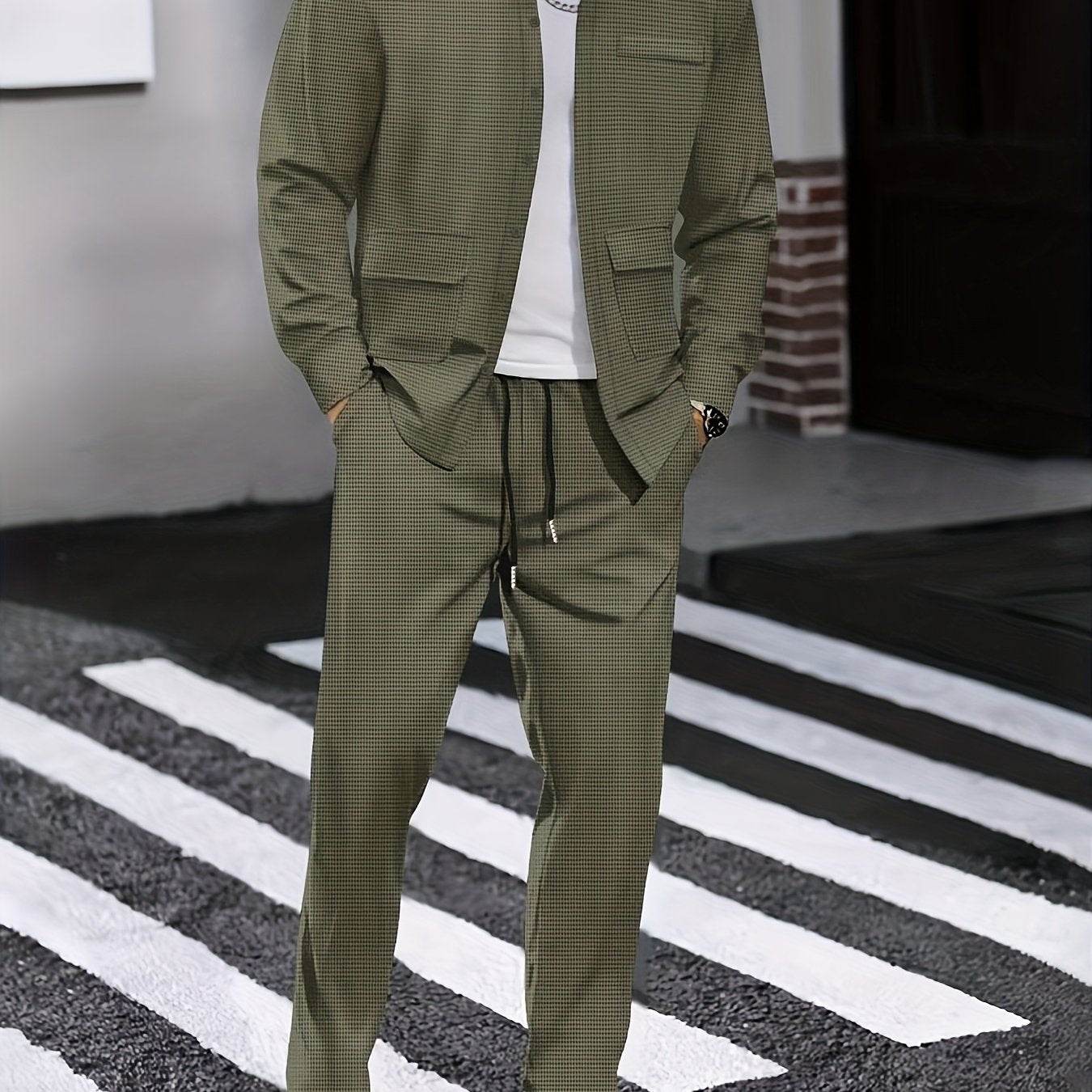 Men's Versatile Long-Sleeve Shirt & Jogger Set - 8 Shades for Every Occasion - Buy Center US