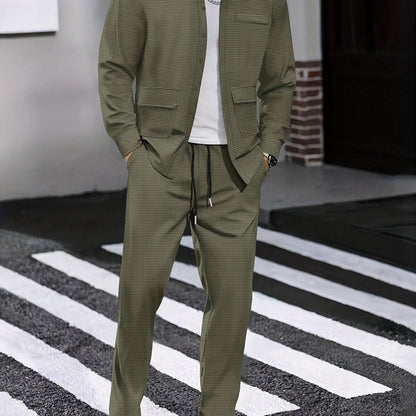 Men's Versatile Long-Sleeve Shirt & Jogger Set - 8 Shades for Every Occasion - Buy Center US