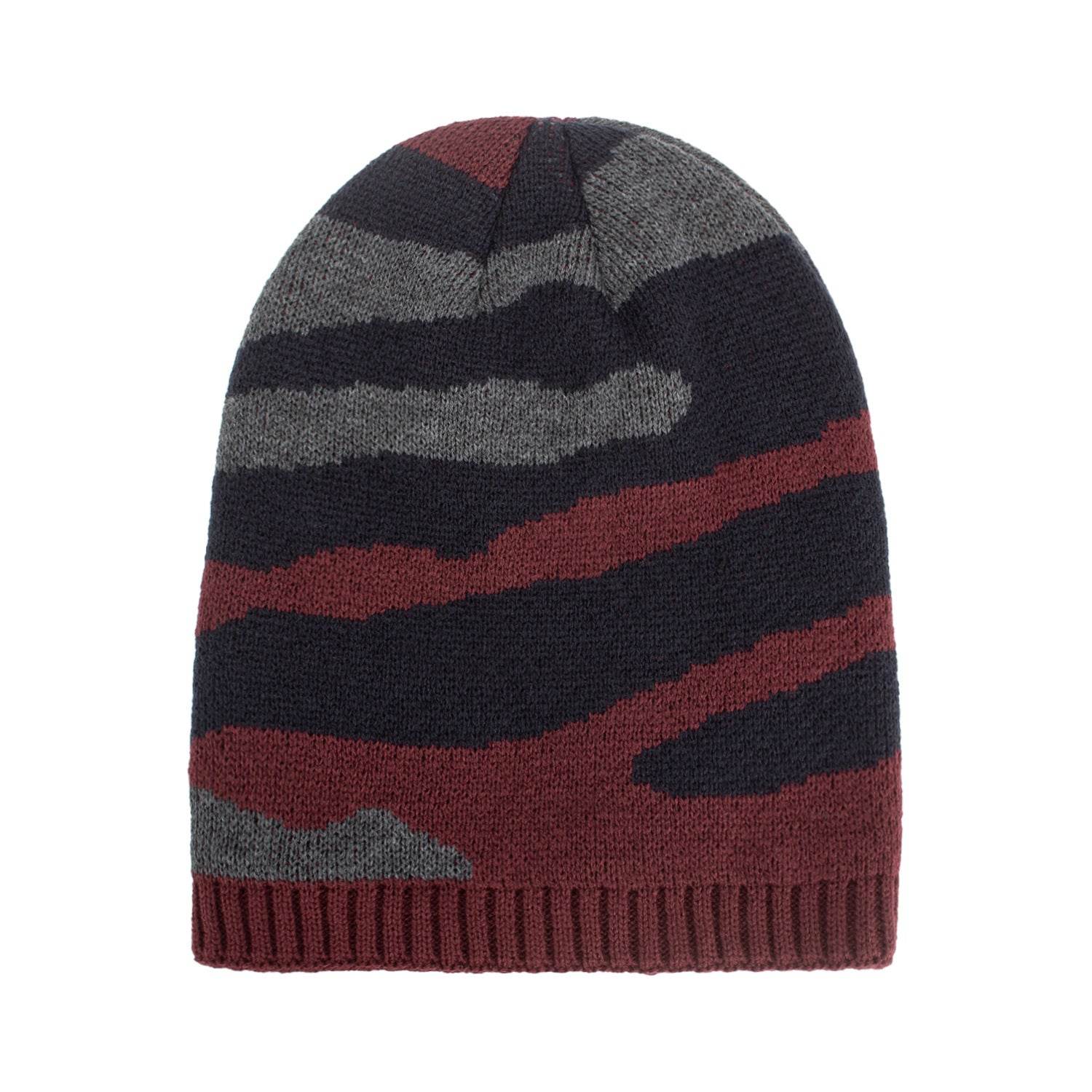 Buycenter Tricolor Striped Knit Beanie - Warm Wool Pullover Cap - Buy Center US