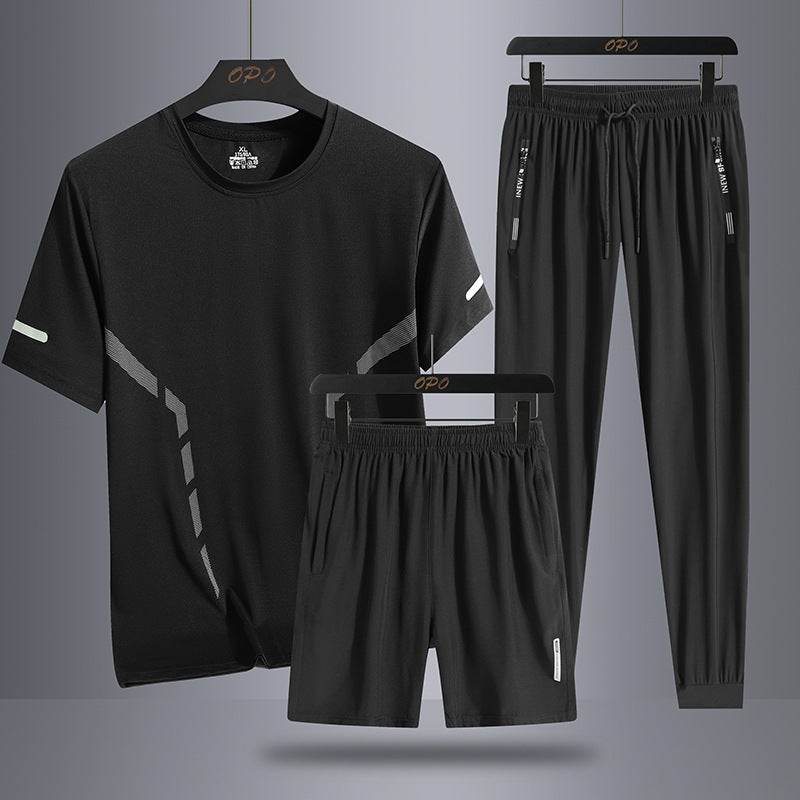 Buycenter Men's Sports Three-Piece Set - Short Sleeve & Breathable Pants - Buy Center US