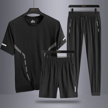 Buycenter Men's Sports Three-Piece Set - Short Sleeve & Breathable Pants - Buy Center US