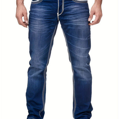 Men's Slim-Fit Stretch Denim Jeans - Embroidered Pocket in Dark Blue - Buy Center US