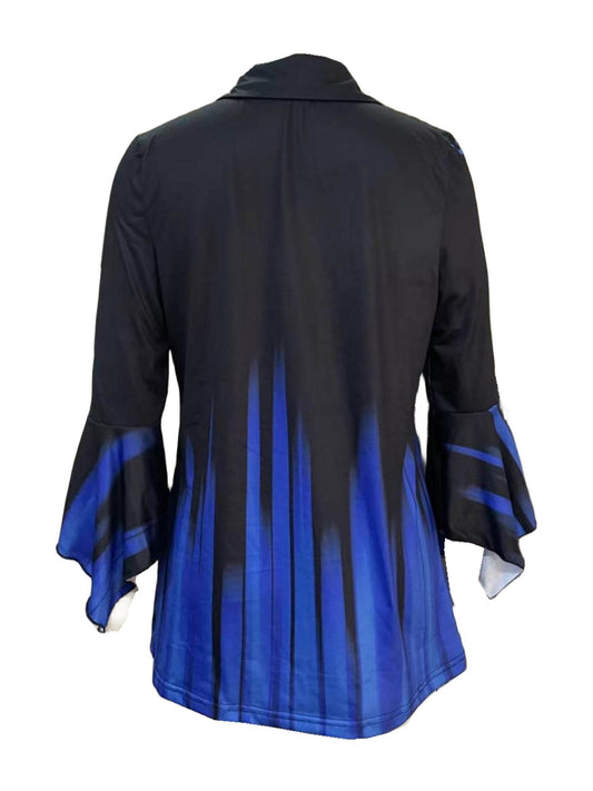 Stylish Blue Three-Quarter Sleeve T-Shirt with Irregular Cuff Button Design - Buy Center US