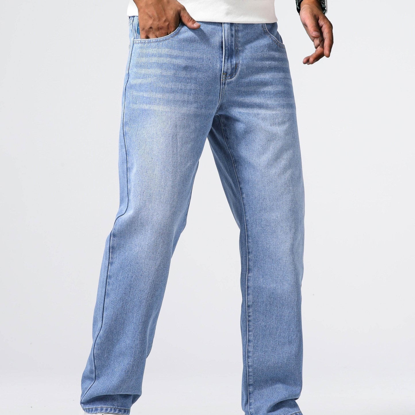 Men's Loose Fit Straight Leg Jeans - 85% Cotton Casual Denim Style - Buy Center US