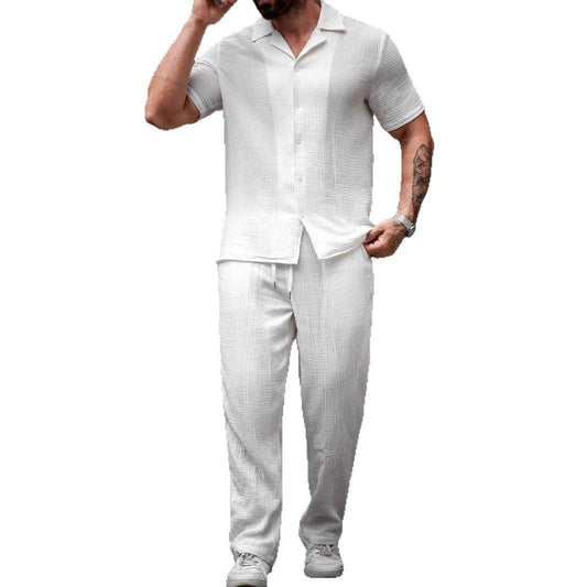 Buycenter Men's Casual Polo Shirt Outfit - Short Sleeve Trousers Included - Buy Center US