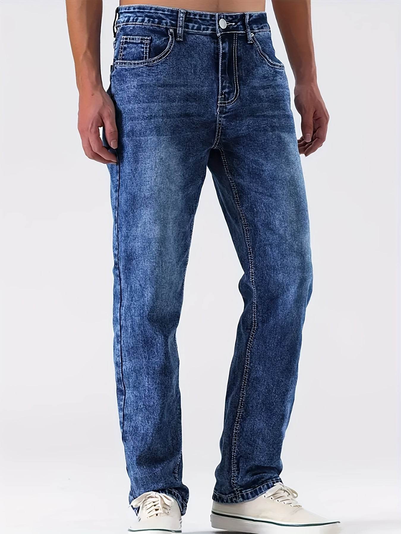 Stylish Men's Washed Blue Jeans - Stretchy Denim for Casual Wear - Buy Center US