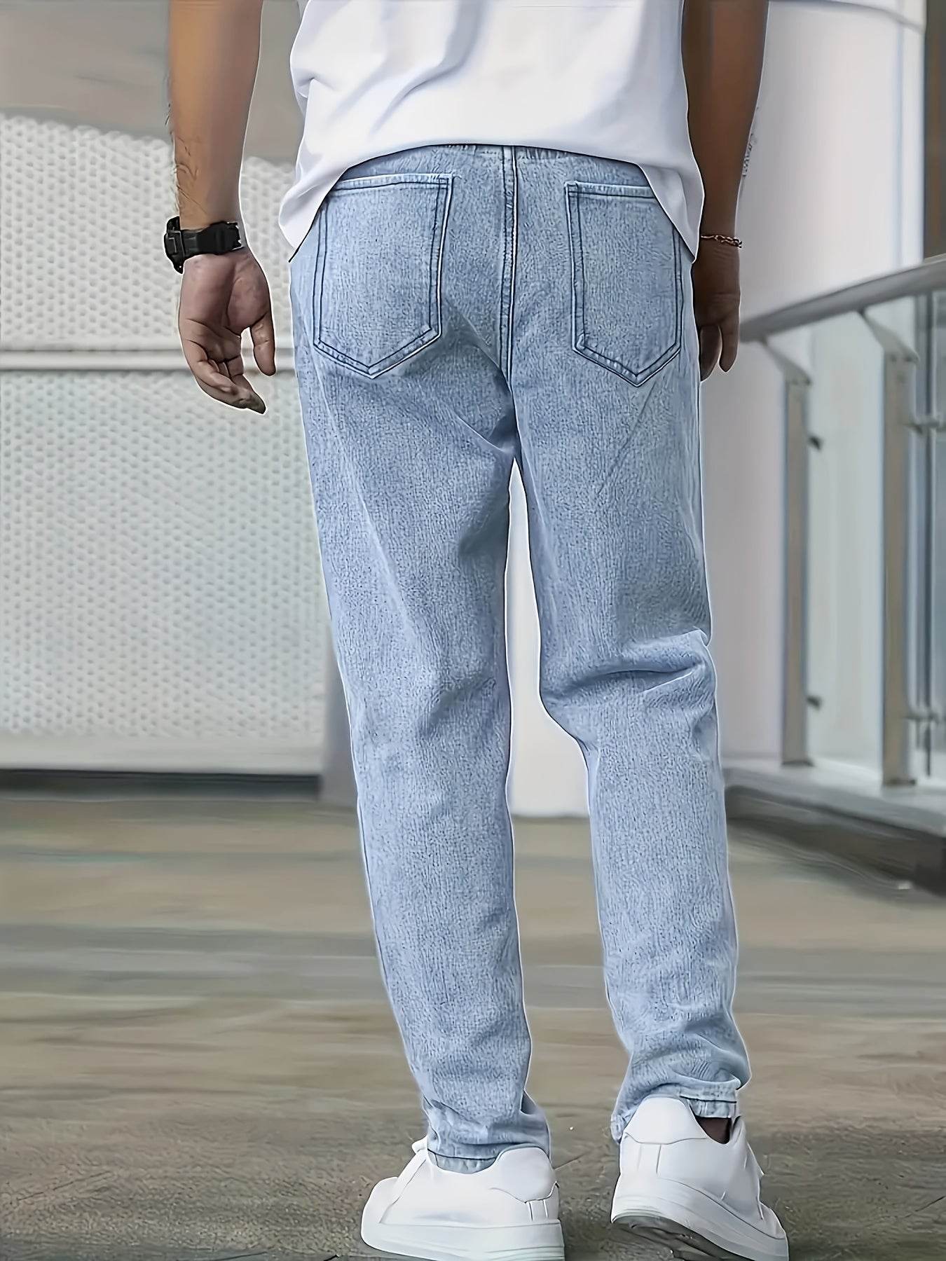 Men's Loose Fit Straight Leg Jeans - Washed Black Cotton Blend, Casual Style - Buy Center US