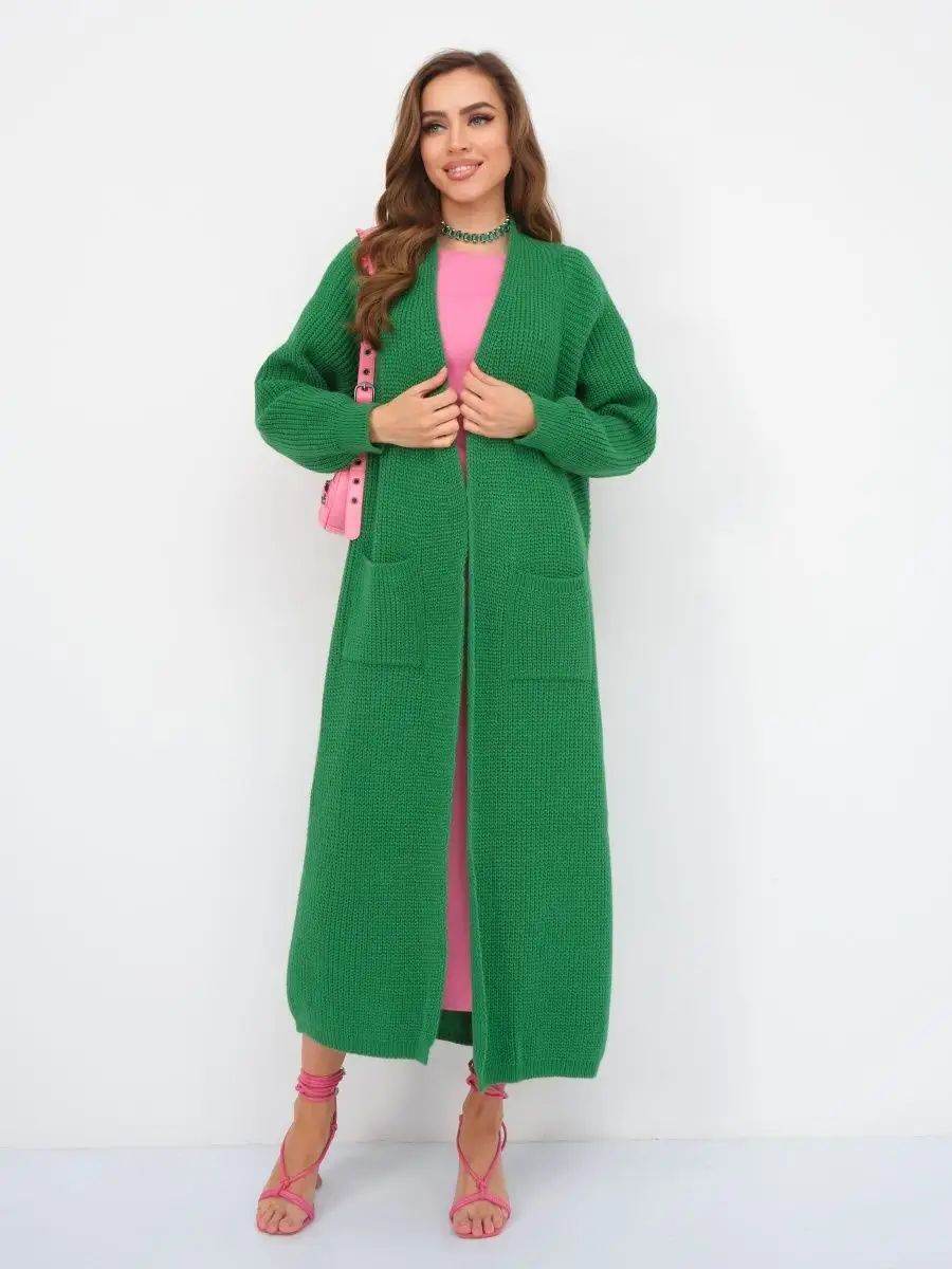 Women's Long Knitted Cardigan - Buckle-Free Loose Fit Coat, Solid Colors - Buy Center US