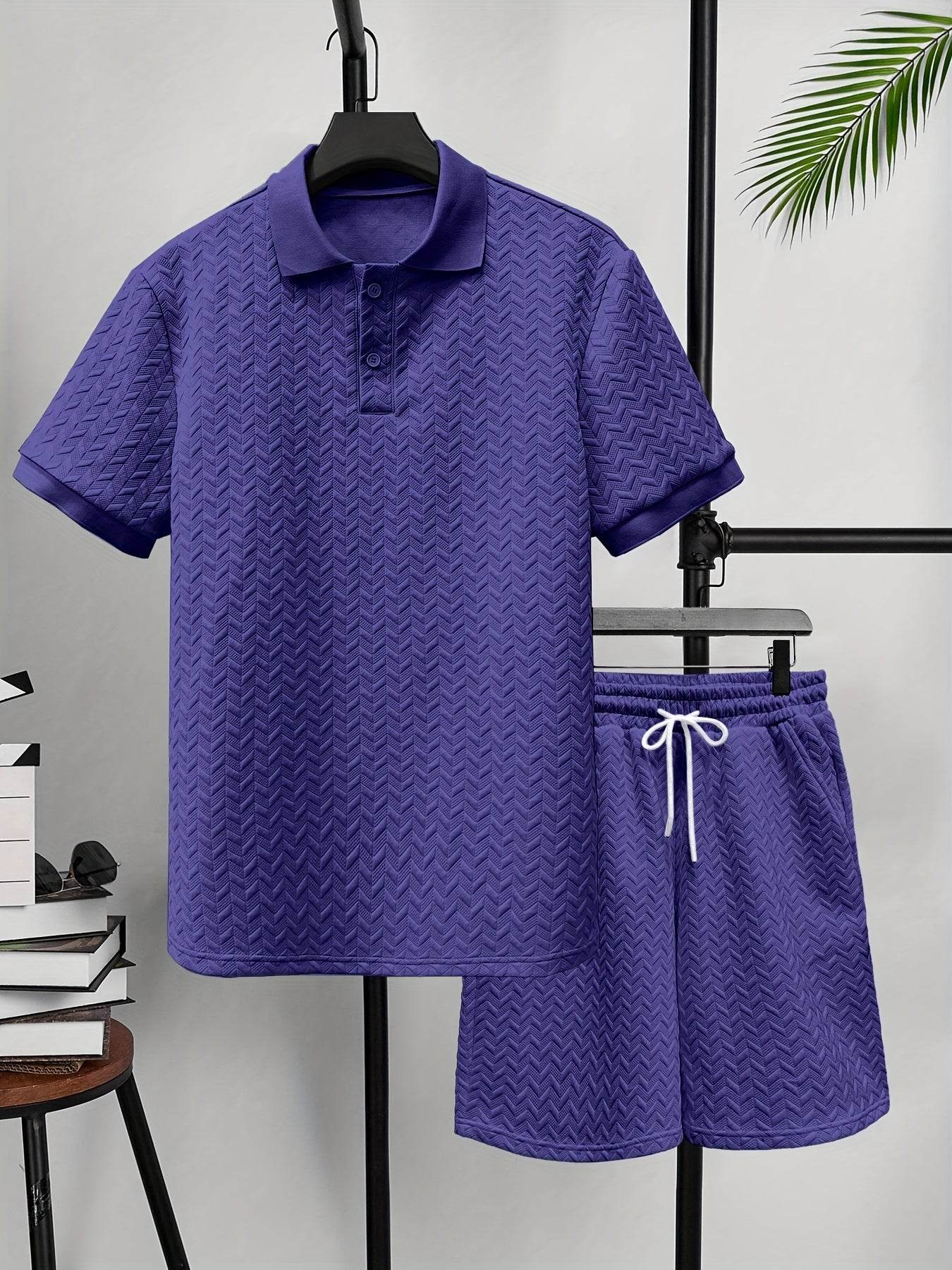 Men's Summer 2-Piece Set - Solid Color Polo T-Shirt & Shorts - Buy Center US