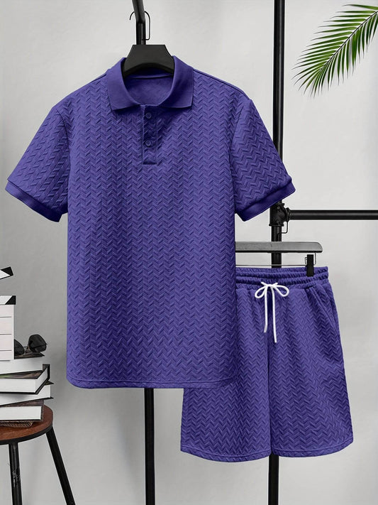 Men's Summer 2-Piece Set - Solid Color Polo T-Shirt & Shorts - Buy Center US