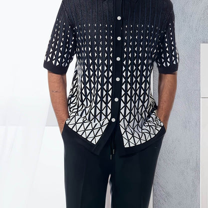 Men's Classic Black and White Suit - Geometric Pattern Casual Set - Buy Center US