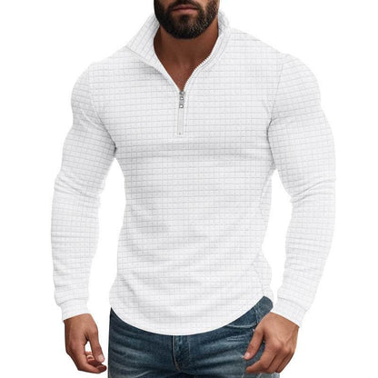 American Retro Men's Long Sleeve Sweater - Plaid Half-Zipper Design - Buy Center US
