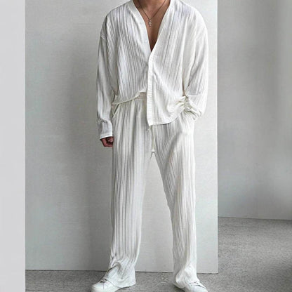 Buycenter Men's Casual Button Shirt & Trousers Suit - Long Sleeve Elegance - Buy Center US