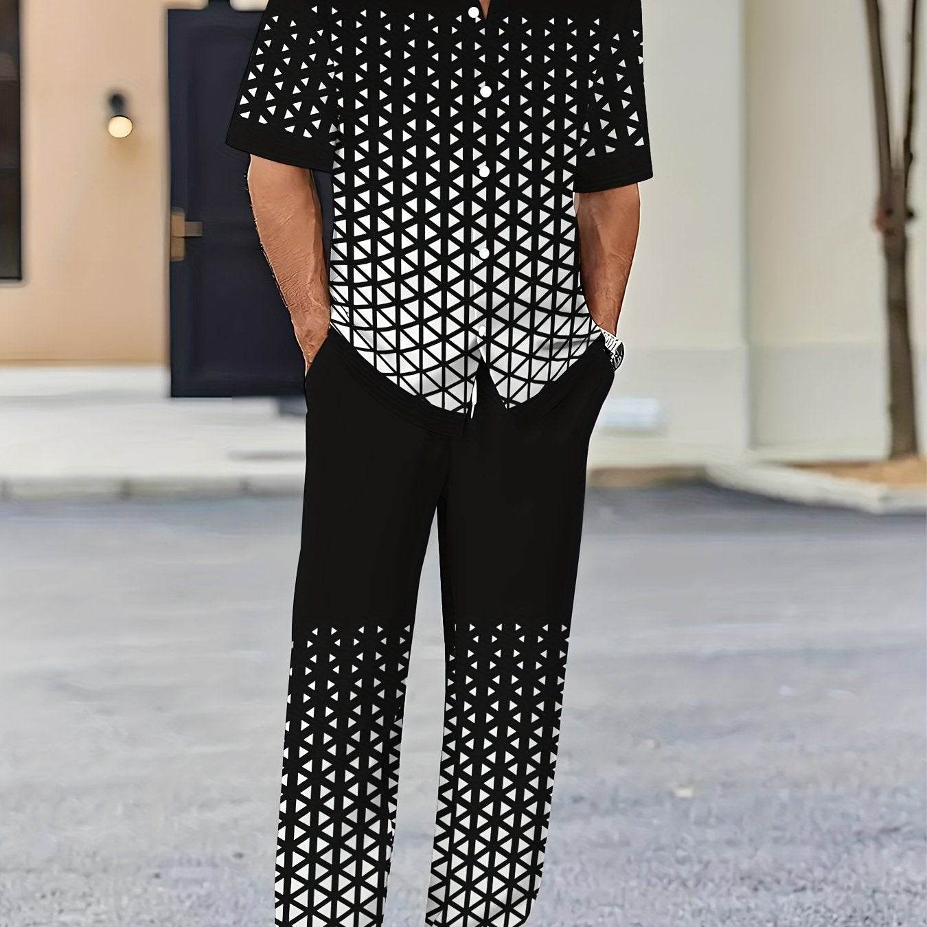 Men's Casual Novelty Clothing Set - 100% Polyester, Button Print Design - Buy Center US