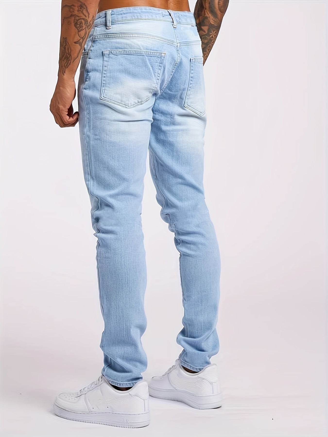Men's Slim-Fit Stretch Denim Jeans - Light Blue Casual Pants for All Seasons - Buy Center US