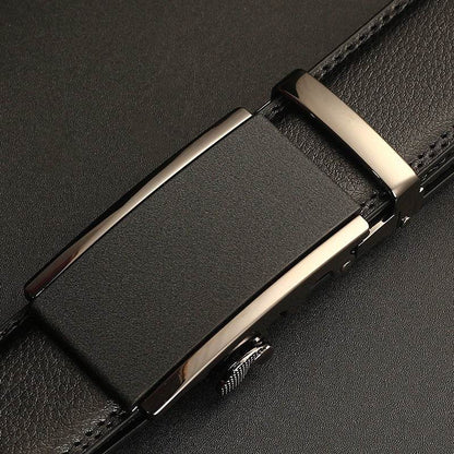 Buycenter Men's Leather Belt - Two-Layer Cowhide with Automatic Buckle - Buy Center US
