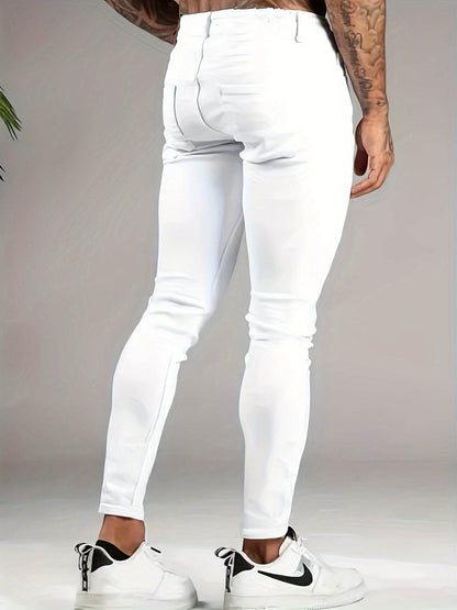 European Style Men's Skinny Jeans - White Denim, All-Season Fit - Buy Center US