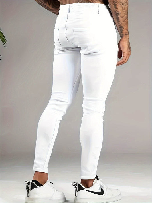 European Style Men's Skinny Jeans - White Denim, All-Season Fit - Buy Center US