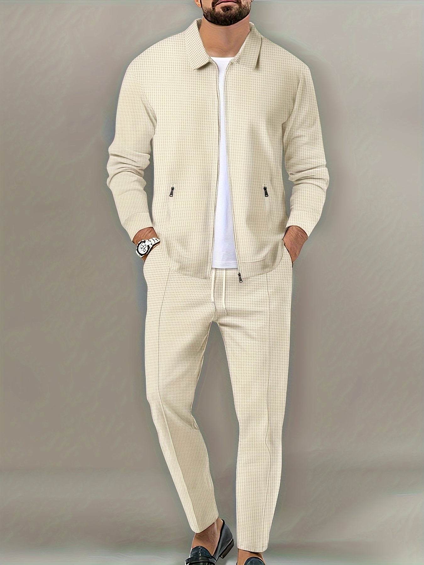 Casual September Jacket and Pants Set - Long Sleeve, Solid Color - Buy Center US