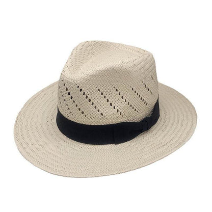 Buycenter Striped Bow Flat-brimmed Straw Top Hat - Adjustable Size - Buy Center US