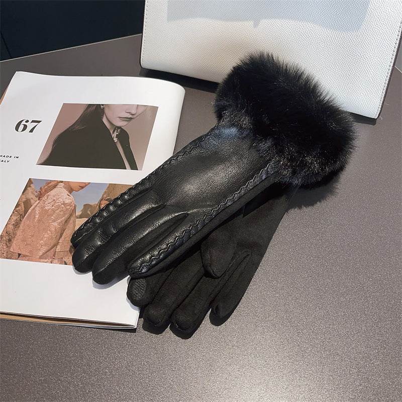 Stylish PU Leather Stitching Suede Gloves – Touchscreen Warmth for Winter - Buy Center US