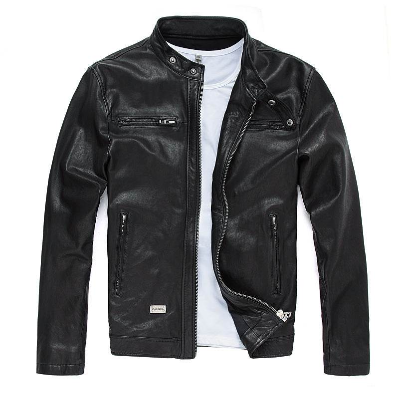 Buycenter Men's Slim-fit Leather Motorcycle Jacket - Genuine Goatskin & Cowhide - Buy Center US