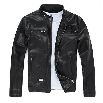 Buycenter Men's Slim-fit Leather Motorcycle Jacket - Genuine Goatskin & Cowhide - Buy Center US