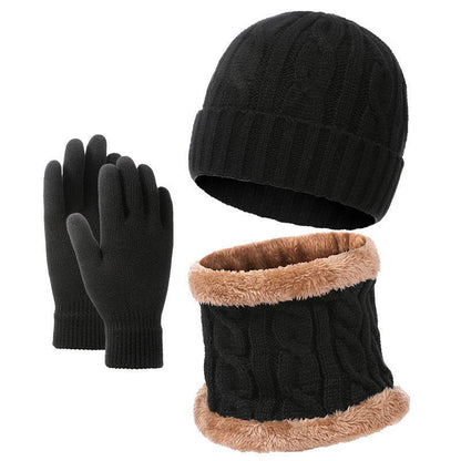 Warm Knitted Hat Scarf Gloves Set - Dark Red, Navy Blue, Black, Brown - Buy Center US