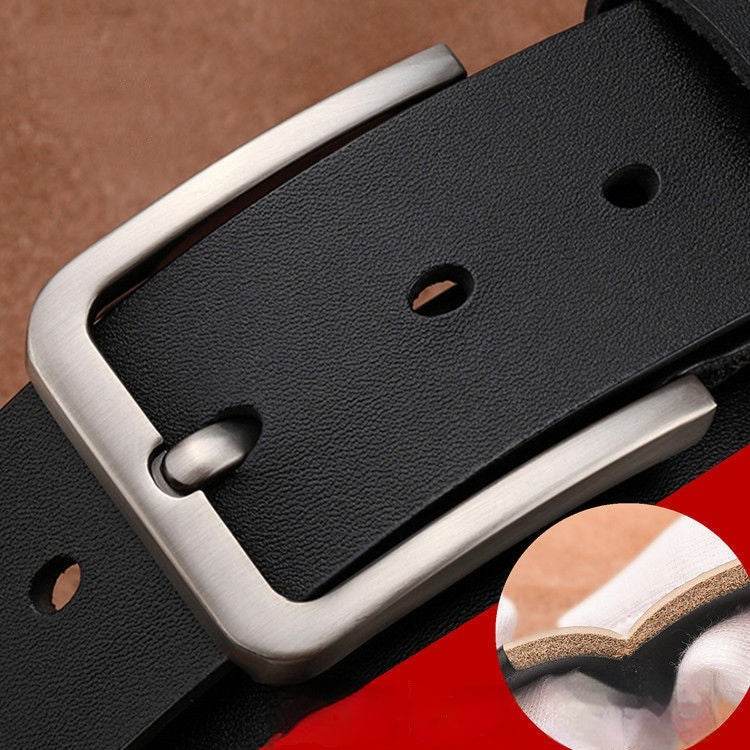 Buycenter Men's Cowhide Leather Belt - Single-Layer with Alloy Buckle - Buy Center US