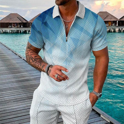 Men's Summer 3D Printed Geometric Zip Lapel Shirt Set - Stylish & Comfortable - Buy Center US