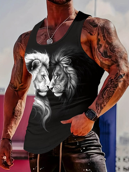 Men's Lion Graphic Print Tank Top - Casual Summer Vest, Skinny Fit - Buy Center US