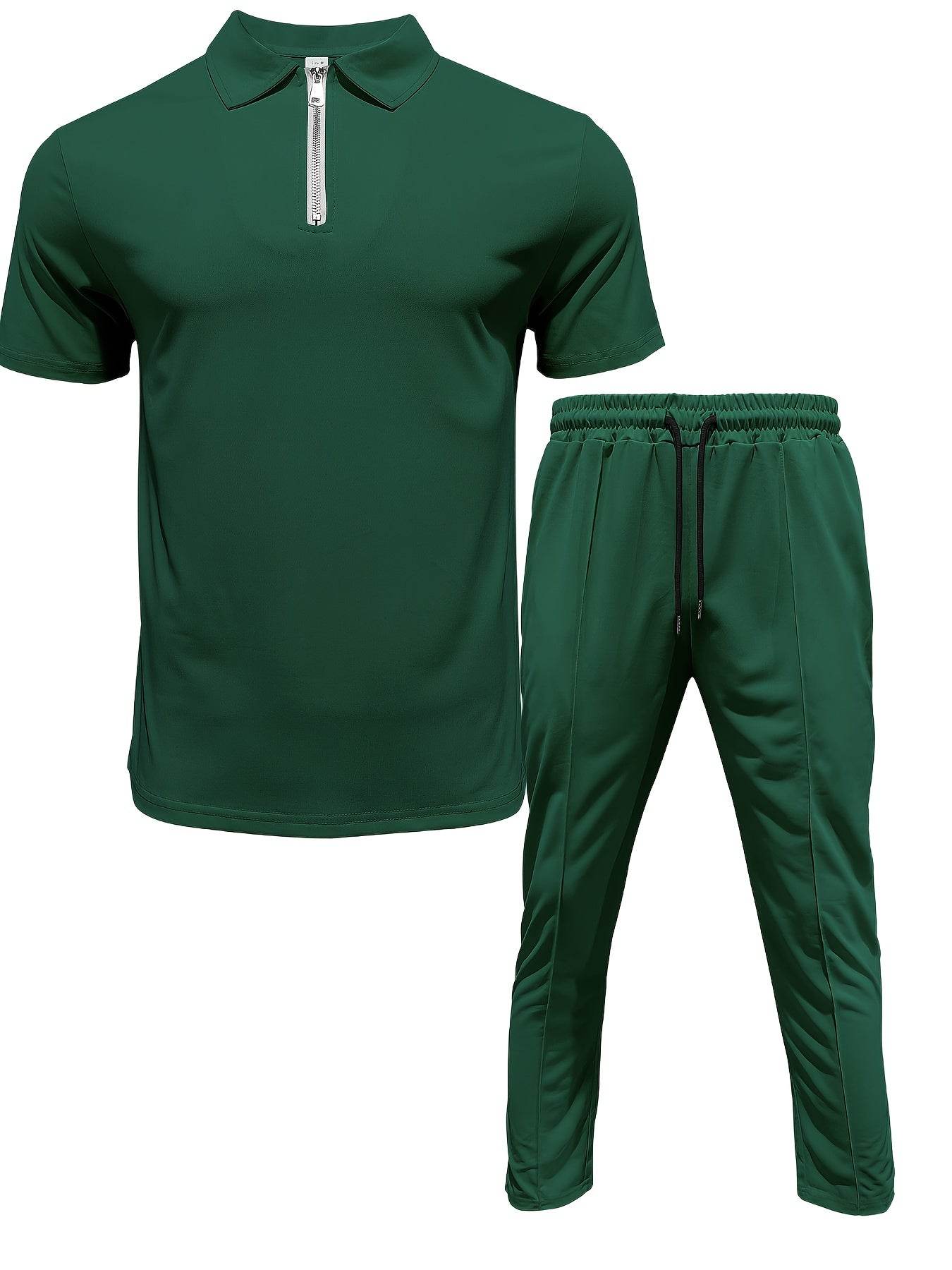 Men's Casual Outdoor Zip Short Sleeve & Pants Set - 5 Color Options - Buy Center US