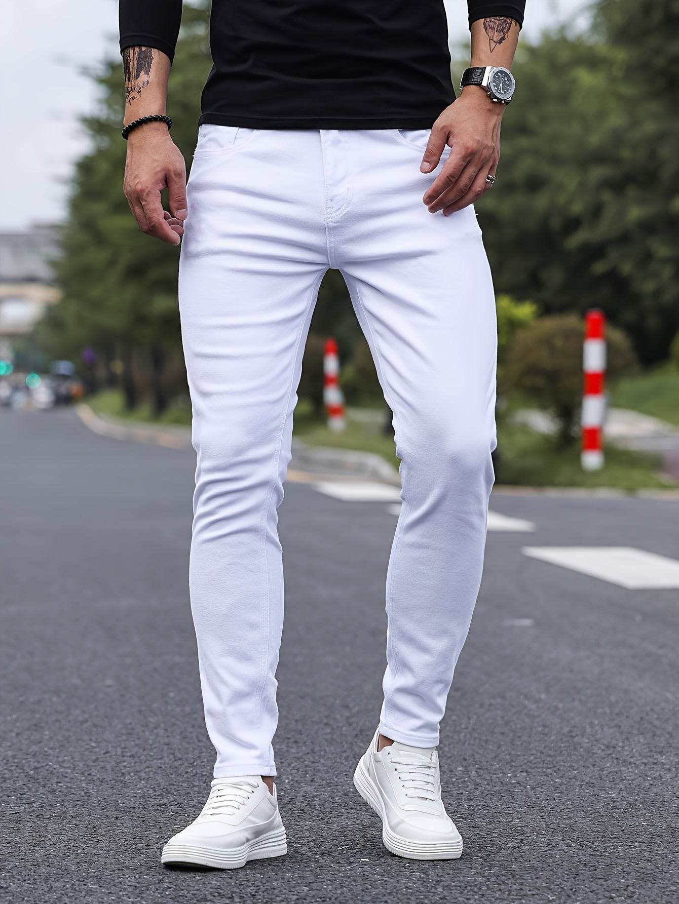 Men's Mustard Yellow Slim-Fit Jeans - All-Season Casual Comfort - Buy Center US