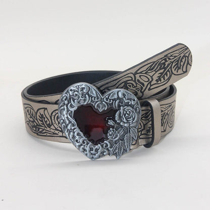 Vintage Punk Retro Embossing Love Belt - Stylish PU Leather Accessory - Buy Center US