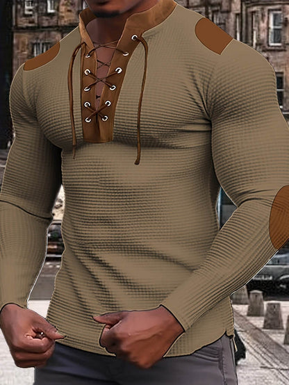 Men's Color Block Waffle Knit Henley Shirt - Breathable & Stylish Top - Buy Center US